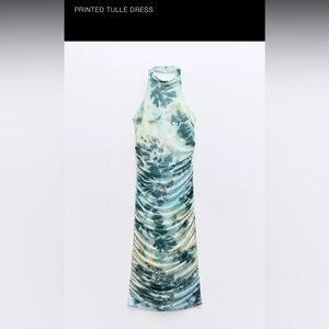 Zara Green and Blue Ruched Halter Sheath Dress